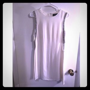 Lulus Skylark White Beaded Sheath Dress